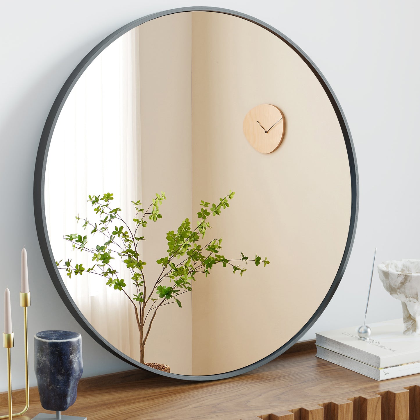 The Lexington | Black Rimmed Round Wall Mirror –30 Inch Modern Home Decor