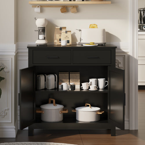 Kitchen Storage Cabinet, Modern Farmhouse Buffet Cabinet With Storage, Coffee Bar With 2 Drawers And 2 Doors, Floor Sideboard Buffet For Living Room, Dining Room, Bathroom, Black