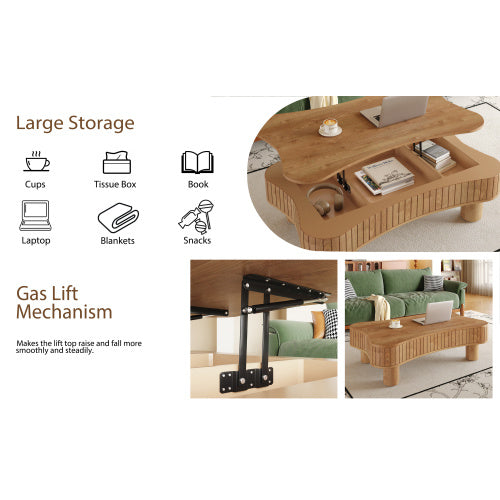 Lift Top Coffee Table For Living Room 42 Fluted Panel Hidden Storage, Silent Hydraulic Lift, Curved Safety Corners, 5 Min Assembly 27W X 13 18.9H, Black