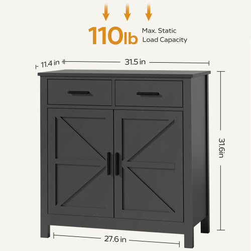 Kitchen Storage Cabinet, Modern Farmhouse Buffet Cabinet With Storage, Coffee Bar With 2 Drawers And 2 Doors, Floor Sideboard Buffet For Living Room, Dining Room, Bathroom, Black