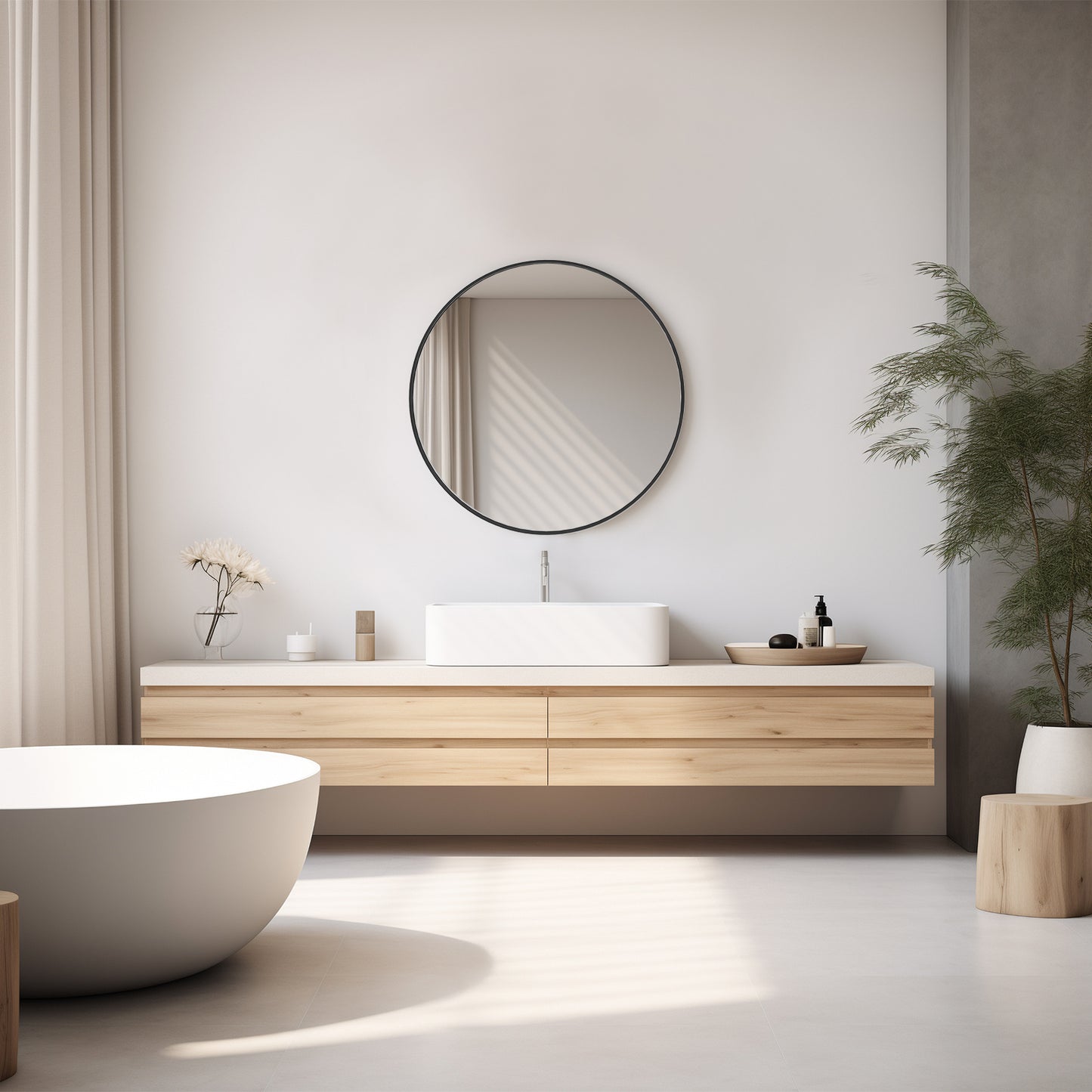 The Lexington | Black Rimmed Round Wall Mirror –30 Inch Modern Home Decor