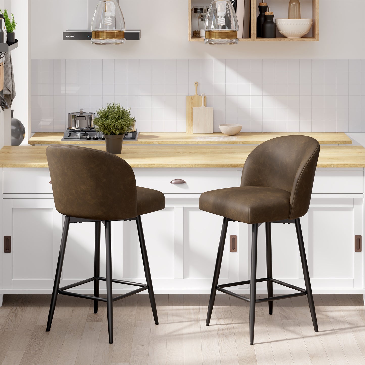 Boone Soft Faux Leather Bar Stool Set of 2