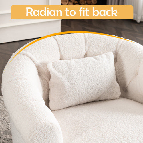 Swivel Chair With Ottoman, Modern Luxury Velvet Swivel Accent Chair, Comfy Round Armchair, Single Sofa Armchair With Lounge Seat For Bedroom Office Reading Spaces,Set Of 1,Off White
