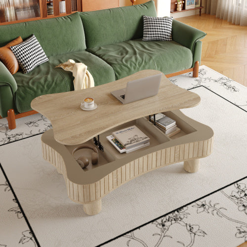 Lift Top Coffee Table For Living Room 42 Fluted Panel Hidden Storage, Silent Hydraulic Lift, Curved Safety Corners, 5 Min Assembly 27W X 13 18.9H, Black