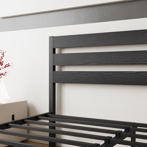 Queen Size Platform Bed Frame With Wooden Headboard, Under Bed Storage, Non-Slip, Noise Free, Easy Assembly, Black