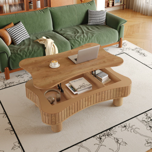 Lift Top Coffee Table For Living Room 42 Fluted Panel Hidden Storage, Silent Hydraulic Lift, Curved Safety Corners, 5 Min Assembly 27W X 13 18.9H, Black