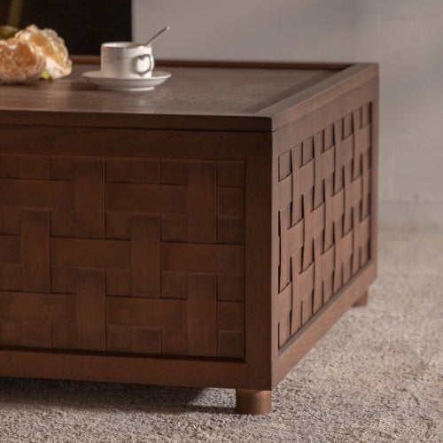 Farmhouse Coffee Table With Storage, Large Square Coffee Table For Living Room, Brown