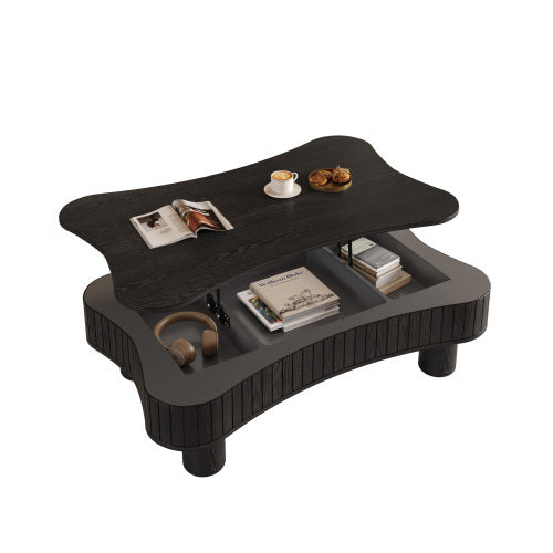 Lift Top Coffee Table For Living Room 42 Fluted Panel Hidden Storage, Silent Hydraulic Lift, Curved Safety Corners, 5 Min Assembly 27W X 13 18.9H, Black