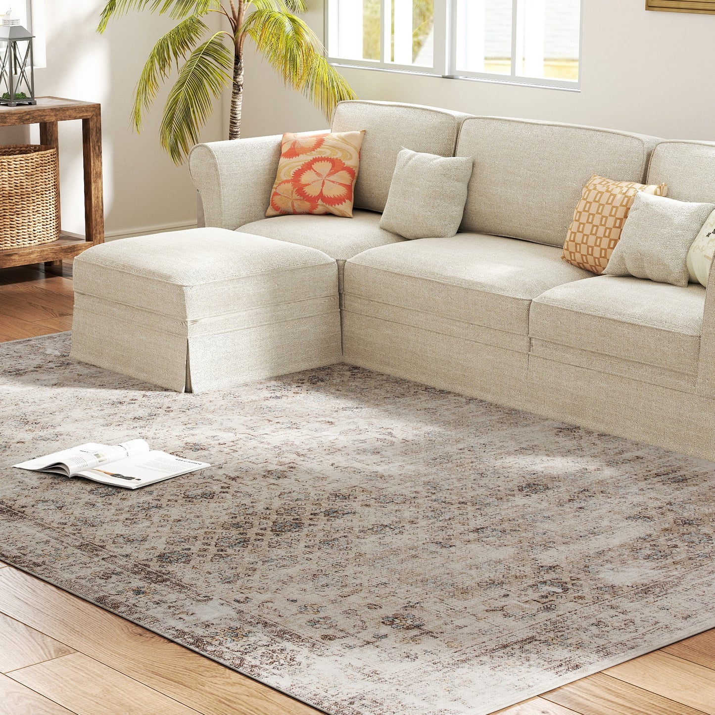 Osiris Brown 8x10 Machine Washable Area Rug , Non-Slip Traditional Floor Carpet For Living Room, Bedroom, Light Mixed-Brown
