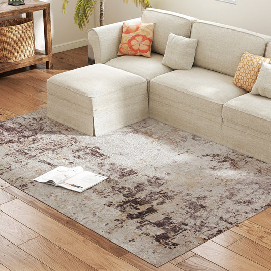 Mojave Brown | Machine Washable Area Rug 5x7, Non-Slip Modern Abstract Floor Carpet For Living Room, Bedroom, Dining Room, Mixed-Brown