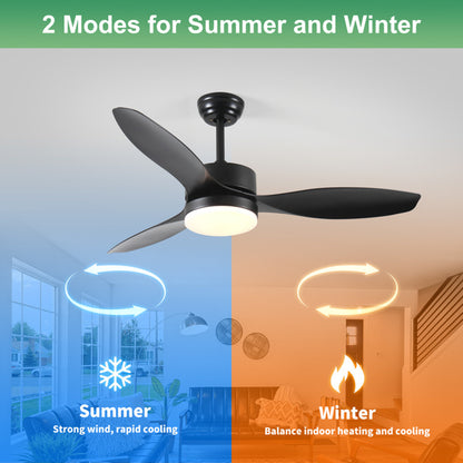 52 Inch Indoor And Outdoor Ceiling Fan With LED Selected Light Kit - Black