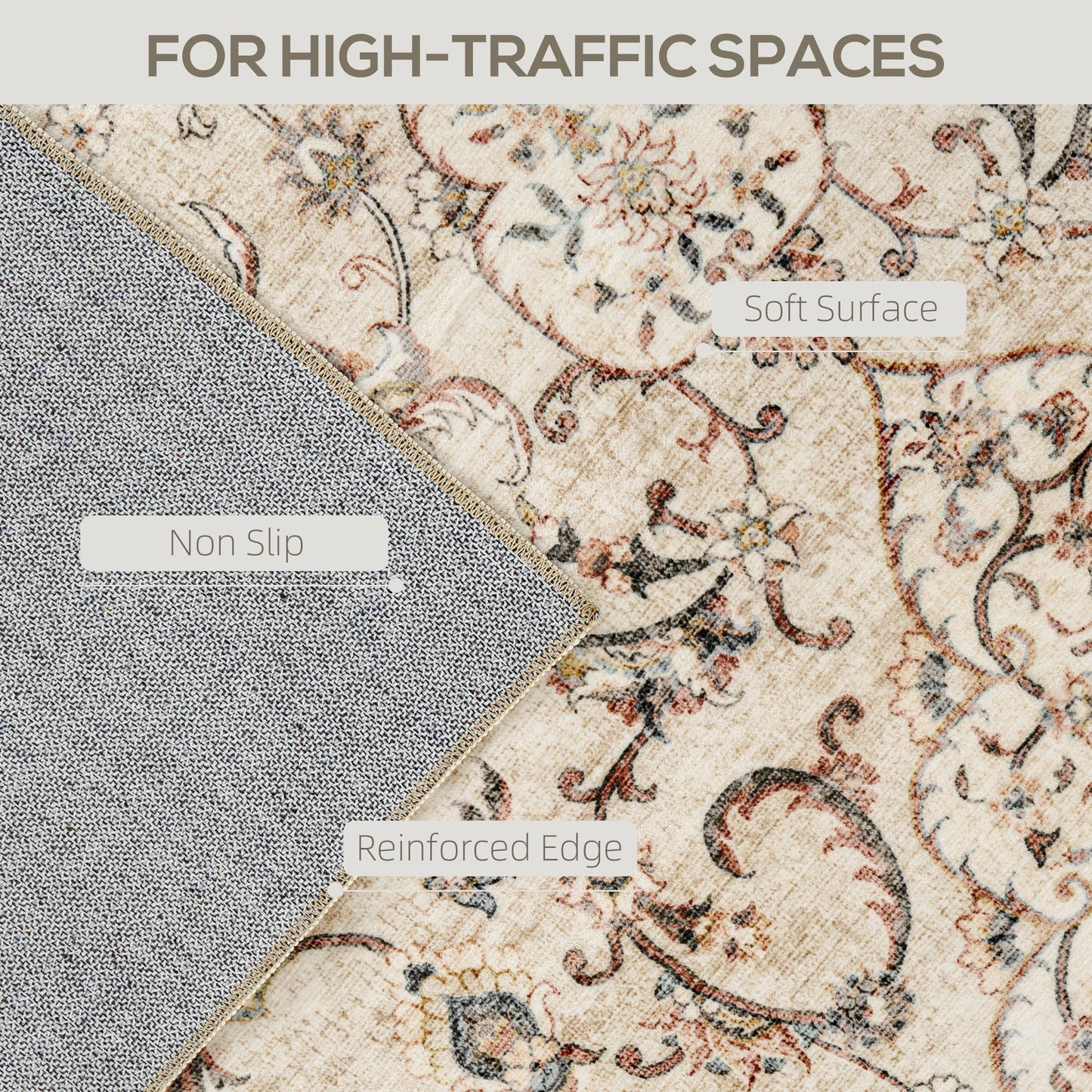 Winslow Area Rug 8x10, Machine Washable Rug, Non-Slip Classical Floral Print Floor Carpet For Living Room, Bedroom, Mixed-Brown