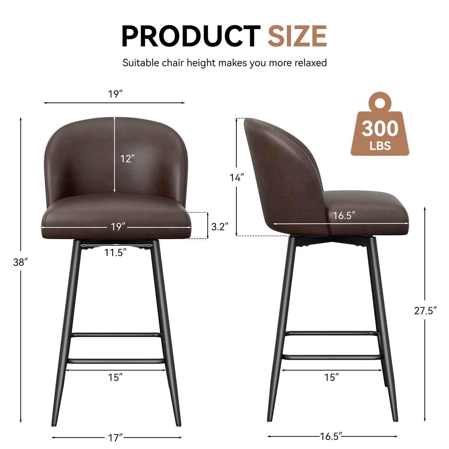 Boone Soft Faux Leather Bar Stool Set of 2