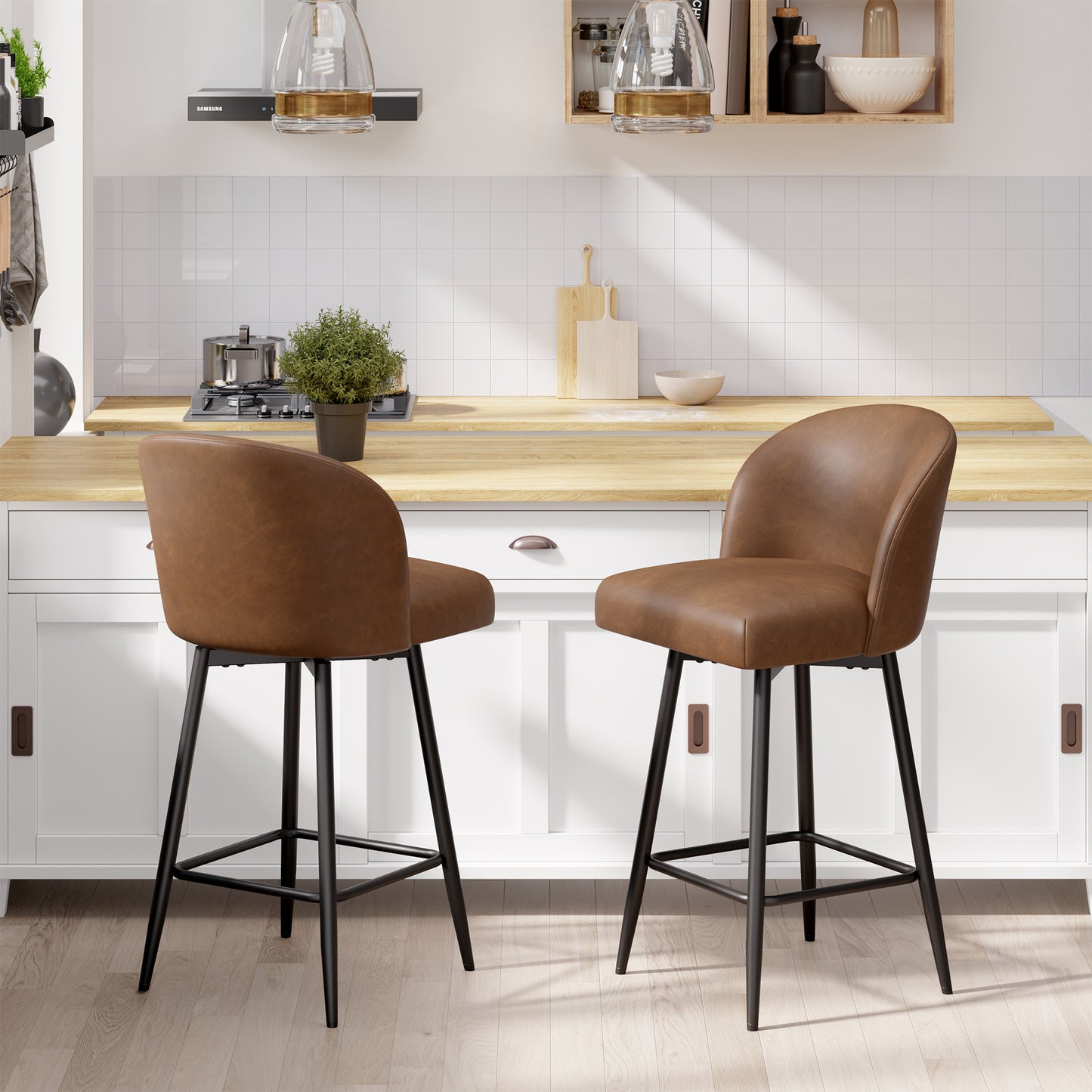 Boone Soft Faux Leather Bar Stool Set of 2