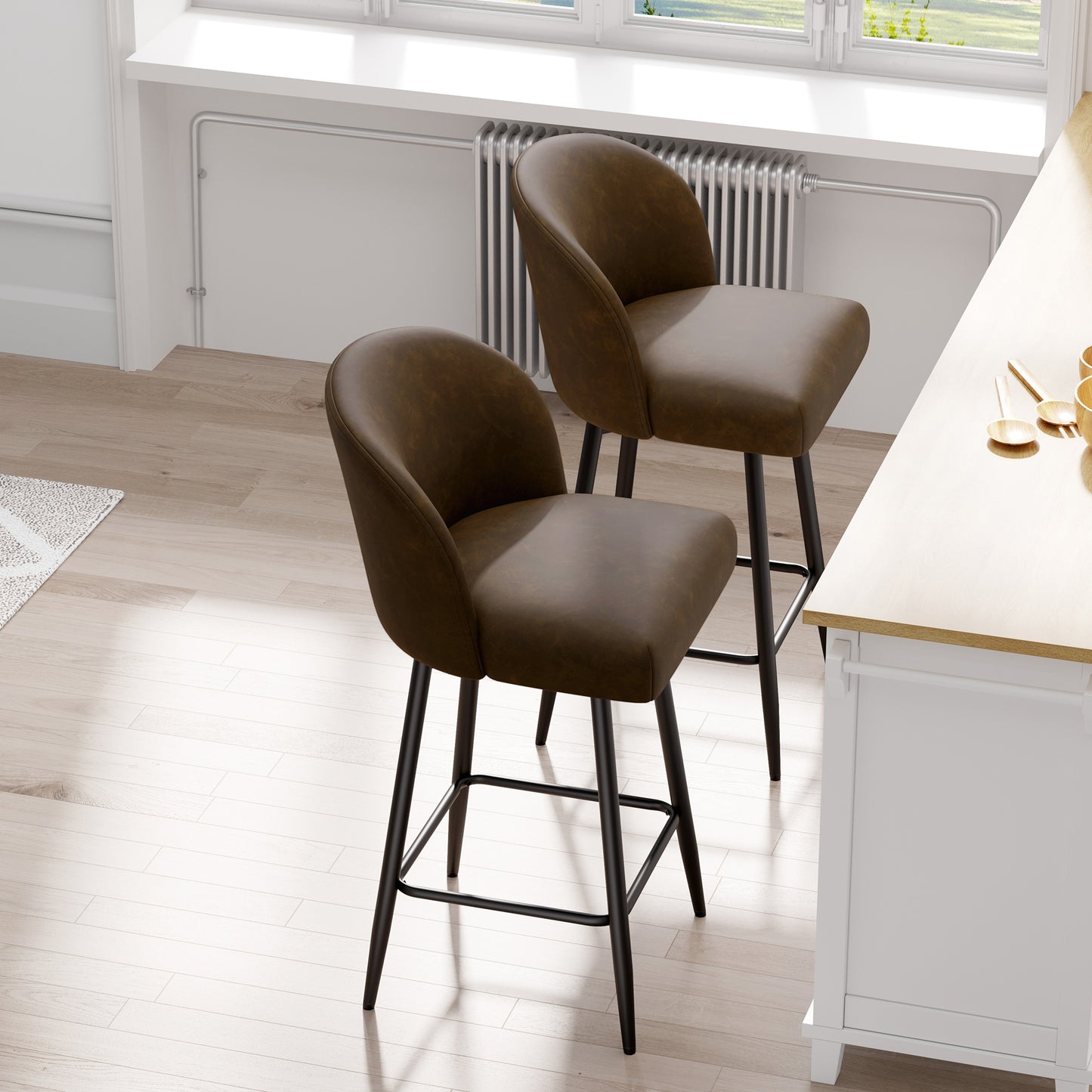 Boone Soft Faux Leather Bar Stool Set of 2