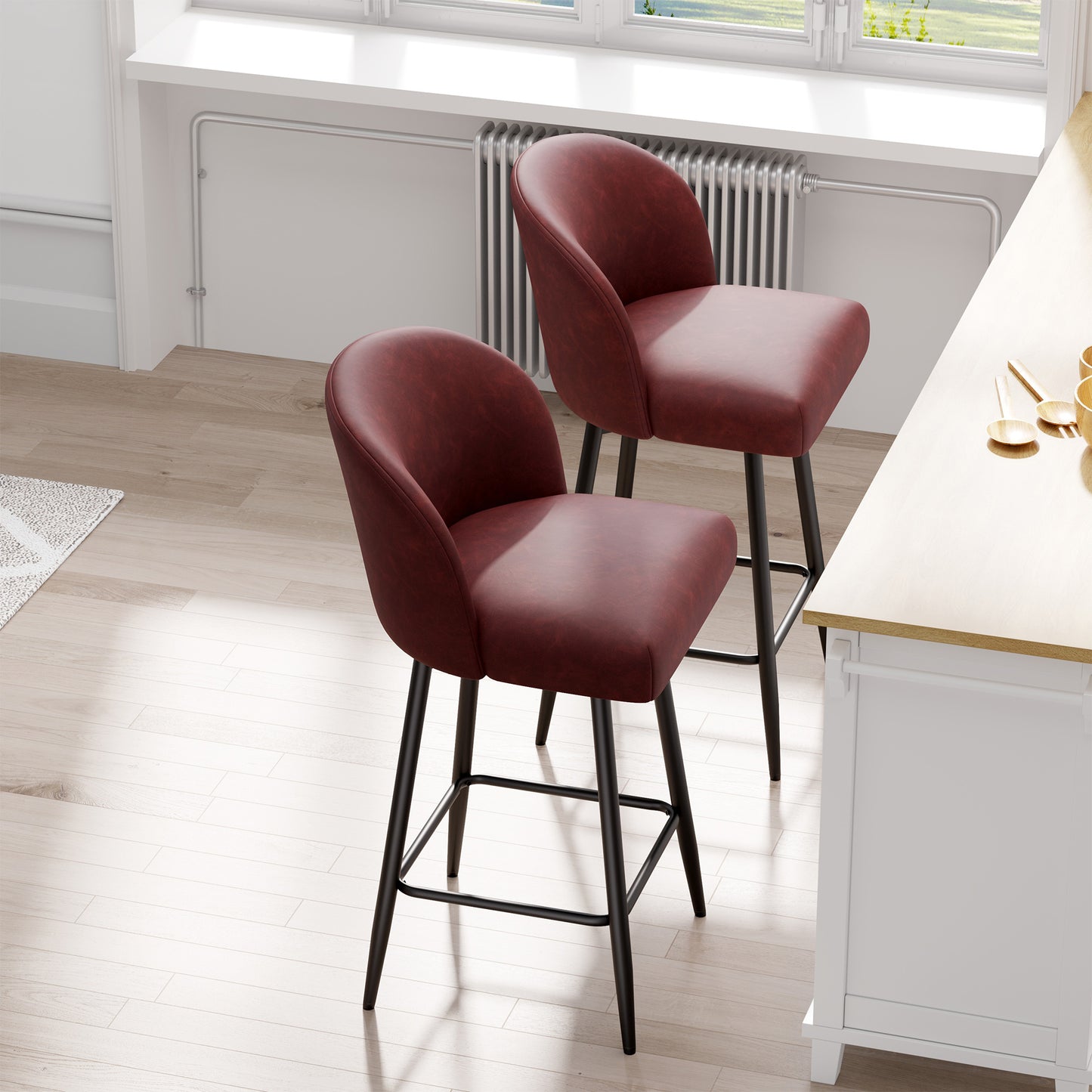Boone Soft Faux Leather Bar Stool Set of 2