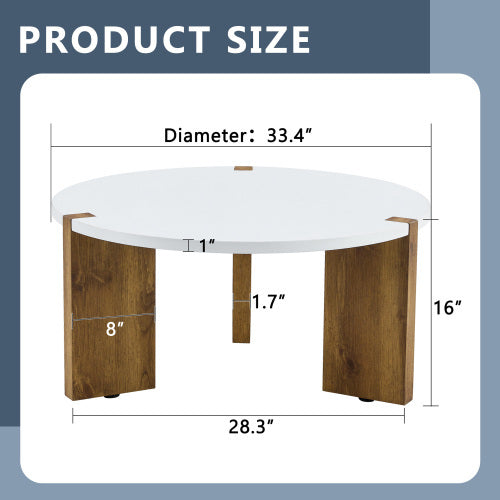 33.4-inch Diameter Minimalist Circular MDF Material Coffee Table, A Stable And Practical Choice. The Unique Embedded Design And The Support Of Three Table Legs Make The Coffee Table Structure Stable.
