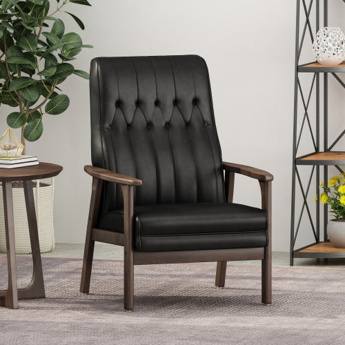 The Loxley | Mid-Century Modern Accent Chair – Matte Black Faux Leather Upholstery