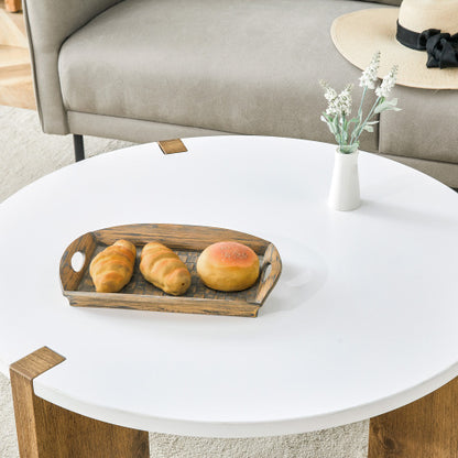 33.4-inch Diameter Minimalist Circular MDF Material Coffee Table, A Stable And Practical Choice. The Unique Embedded Design And The Support Of Three Table Legs Make The Coffee Table Structure Stable.