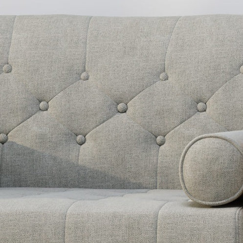 The Theodore | Grey Tufted Club Chair – Wood Back Lounge Accent Seating