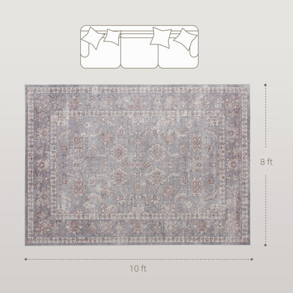 Eleanor Brown Machine Washable Area Rug 8x10, Non-Slip Traditional Flower Print Floor Carpet For Living Room, Bedroom, Grey And Brown