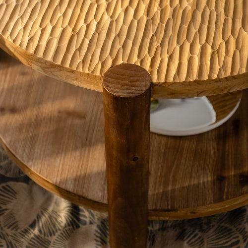 Round Coffee Table With Solid Wood For Living Room, 2-Tier Round Coffee Table With Storage Shelf, Mid Century Modern Coffee Table , Home Small Space, Easy Assembly