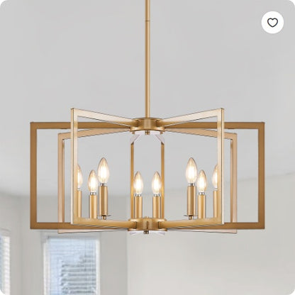 Modern Golden Geometric 8-Light Chandelier – Industrial Metal Pendant Light for Living Room, Dining Room, or Kitchen (Bulbs Not Included)