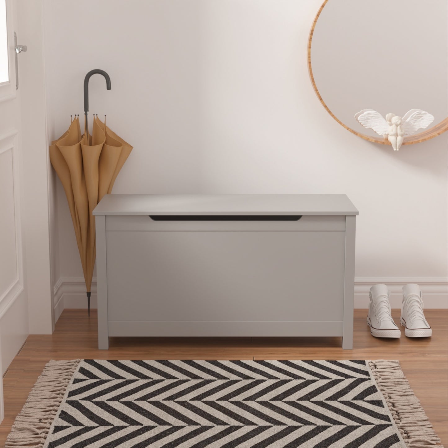 Kids Wooden Toy Box Storage With Safety Hinged Lid For Ages 3Gray