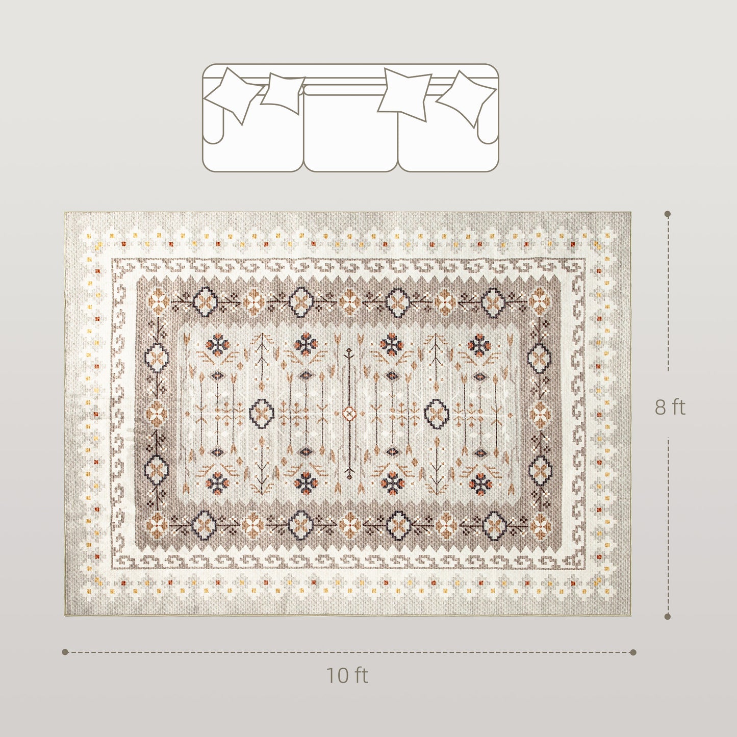 Calliope Boho Brown | Machine Washable Area Rug 8x10, Non-Slip Boho Flannel Print Floor Carpet For Living Room