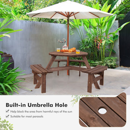 Sienna | 6-Person Wooden Picnic Table Set – Outdoor Bench with Umbrella Hole