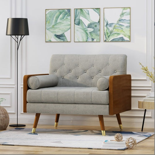 The Theodore | Grey Tufted Club Chair – Wood Back Lounge Accent Seating