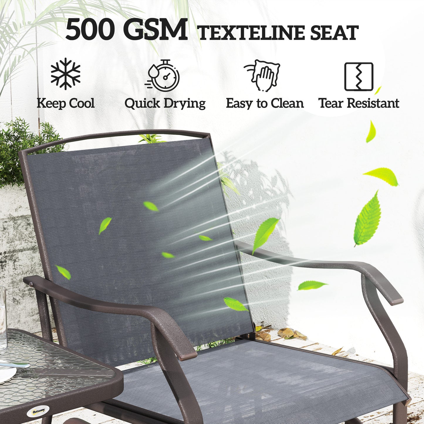 3-Piece Outdoor Glider Set – Patio Chairs with Coffee Table (Gray)