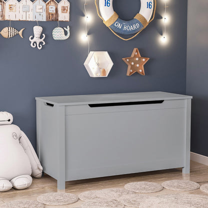 Kids Wooden Toy Box Storage With Safety Hinged Lid For Ages 3Gray