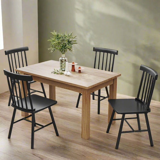 Dining Chairs Set Of 4, Farmhouse Wood Kitchen Chairs With Rubber Wood Frame, Spindle Back For Dining Room, Black