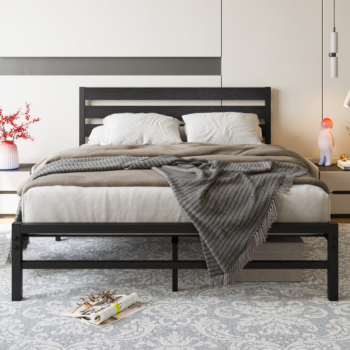 Queen Size Platform Bed Frame With Wooden Headboard, Under Bed Storage, Non-Slip, Noise Free, Easy Assembly, Black