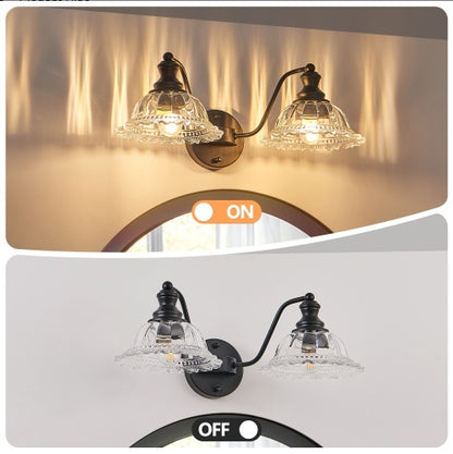 20 Inch 2-Light Vintage Bathroom Wall Sconce - Elegant Black Metal And Glass Lampshade Vanity Light Fixture For Bathroom, Hallway, Or Bedroom Bulb Not Included