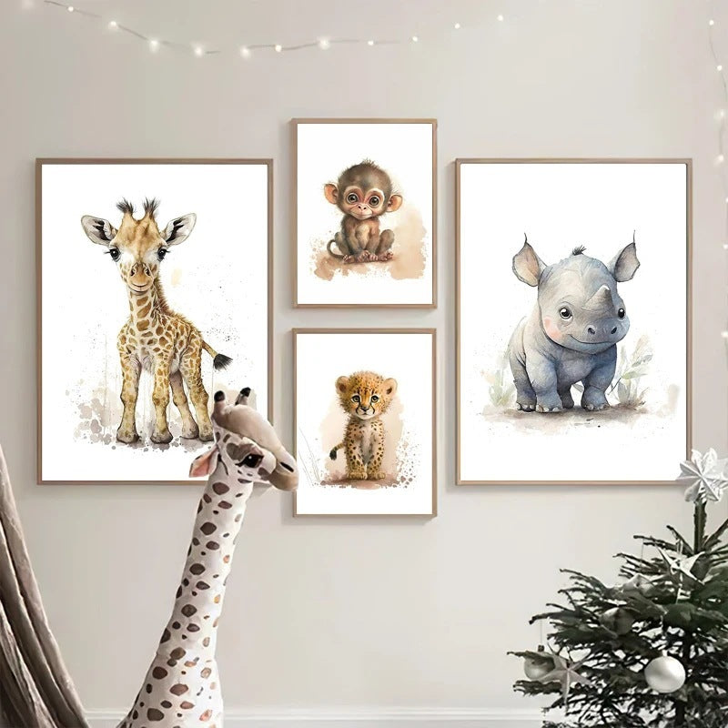 Rhino, Nursery Animal Watercolor Prints – Cute Kids Wall Art