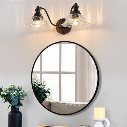 20 Inch 2-Light Vintage Bathroom Wall Sconce - Elegant Black Metal And Glass Lampshade Vanity Light Fixture For Bathroom, Hallway, Or Bedroom Bulb Not Included