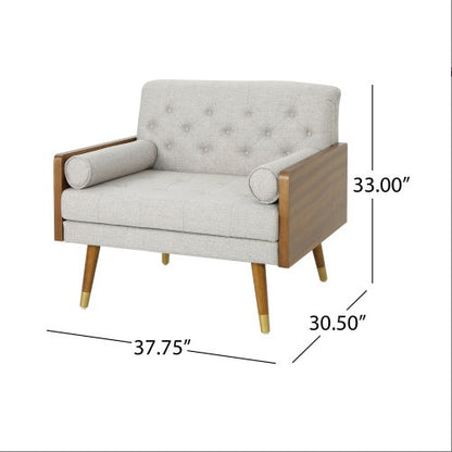 The Theodore | Grey Tufted Club Chair – Wood Back Lounge Accent Seating