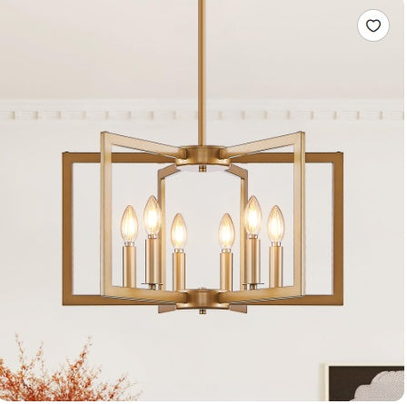 Modern Golden Geometric 8-Light Chandelier – Industrial Metal Pendant Light for Living Room, Dining Room, or Kitchen (Bulbs Not Included)
