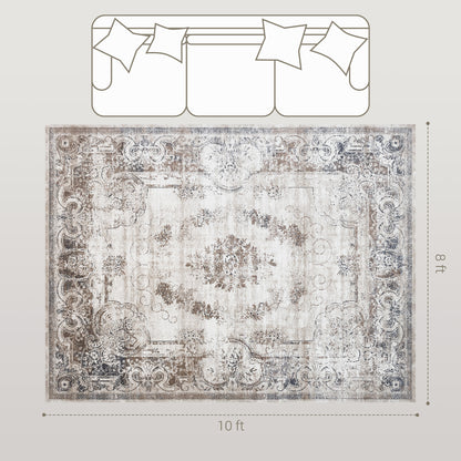 Miles 8x10 Boho Area Rug, Machine Washable Carpet For Living Room, Bedroom, Dining Room, Kitchen, Home Office, Brown