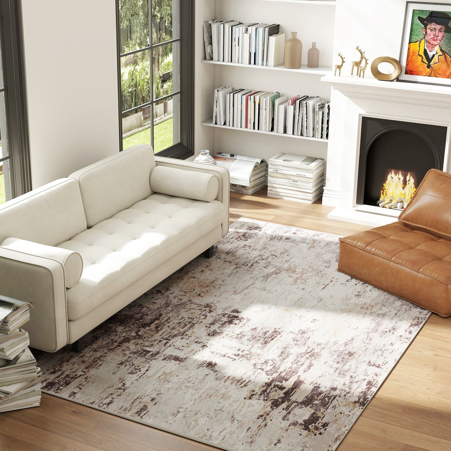 Mojave Brown | Machine Washable Area Rug 5x7, Non-Slip Modern Abstract Floor Carpet For Living Room, Bedroom, Dining Room, Mixed-Brown
