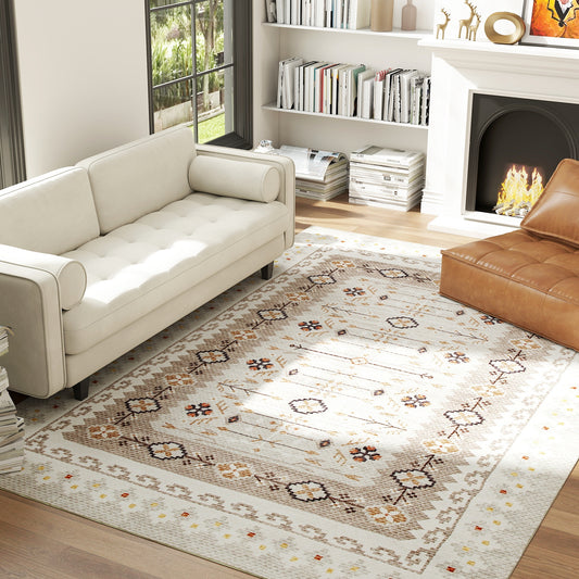 Calliope Boho Brown | Machine Washable Area Rug 8x10, Non-Slip Boho Flannel Print Floor Carpet For Living Room