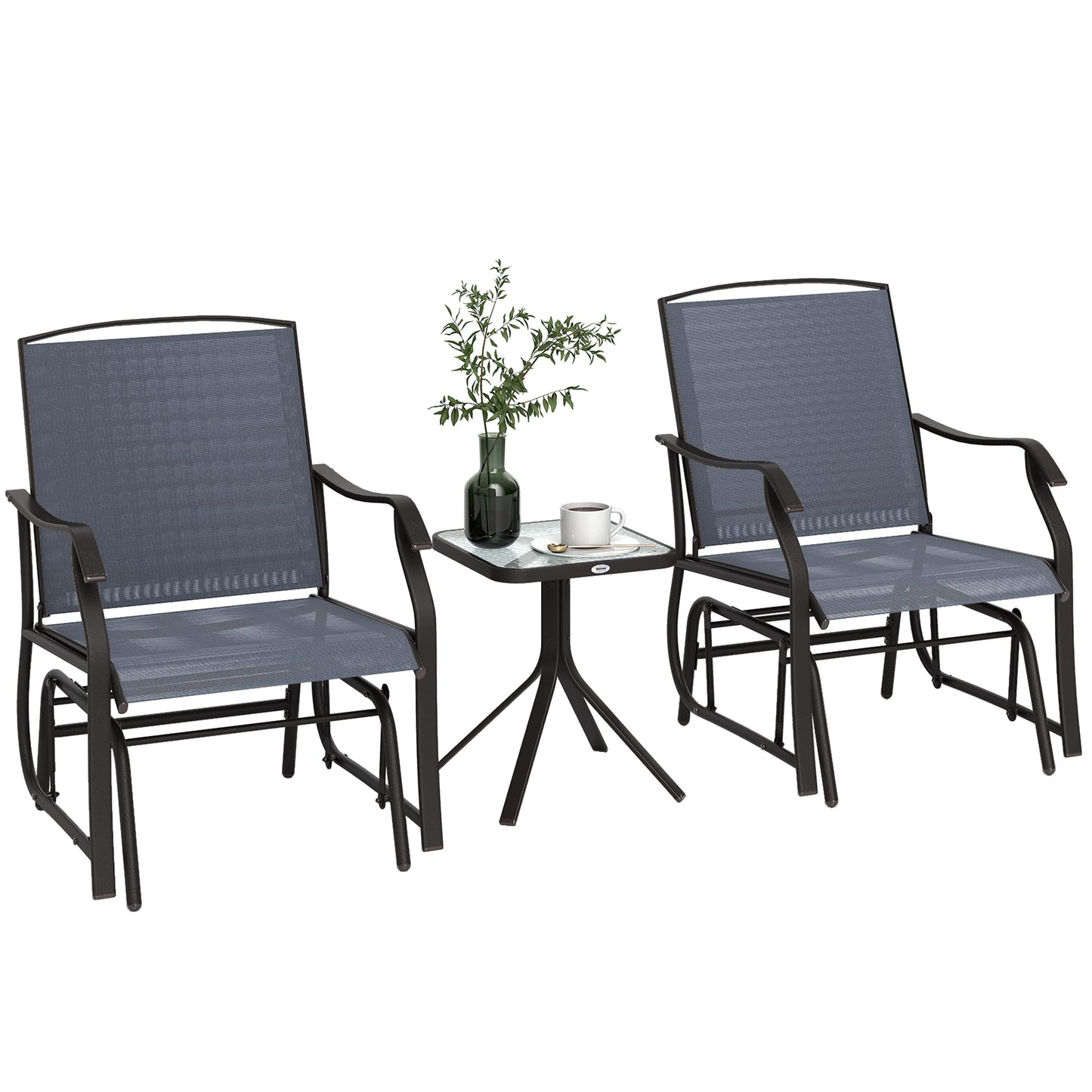 3-Piece Outdoor Glider Set – Patio Chairs with Coffee Table (Gray)