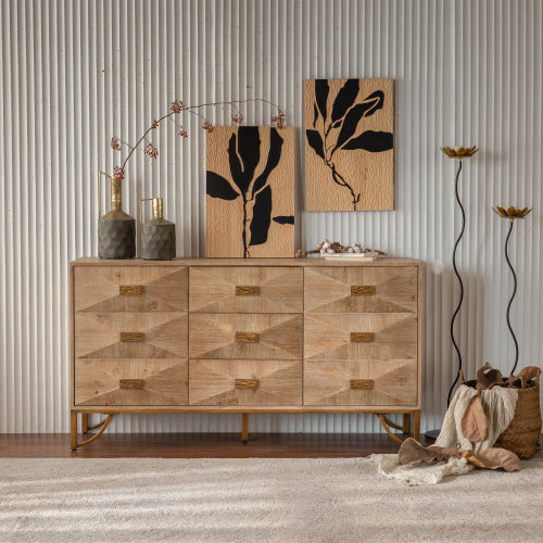 9 Drawers Dresser, Modern Dressers & Chests Of Drawers, TV Stand,Light Wood Dresser For Bedroom,Living Room,Hallway
