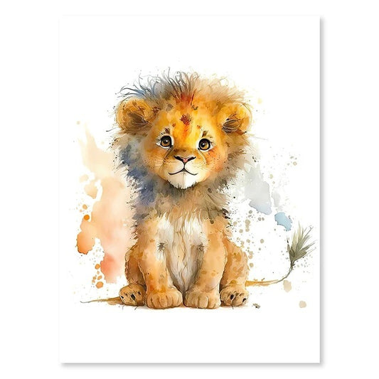 Lion, Nursery Animal Watercolor Prints – Cute Kids Wall Art