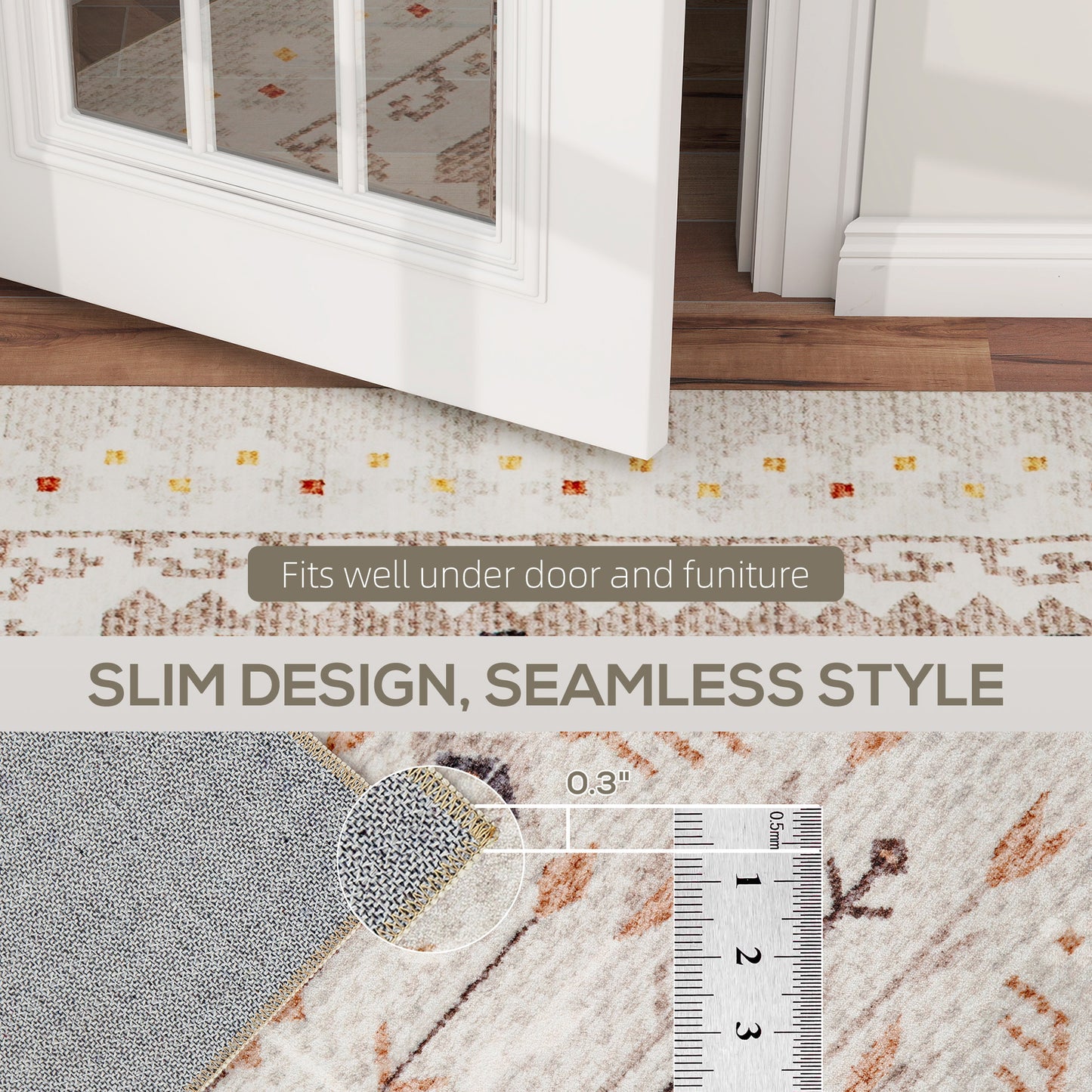 Calliope Boho Brown | Machine Washable Area Rug 8x10, Non-Slip Boho Flannel Print Floor Carpet For Living Room