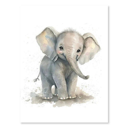 Baby Elephant, Nursery Animal Watercolor Prints – Cute Kids Wall Art