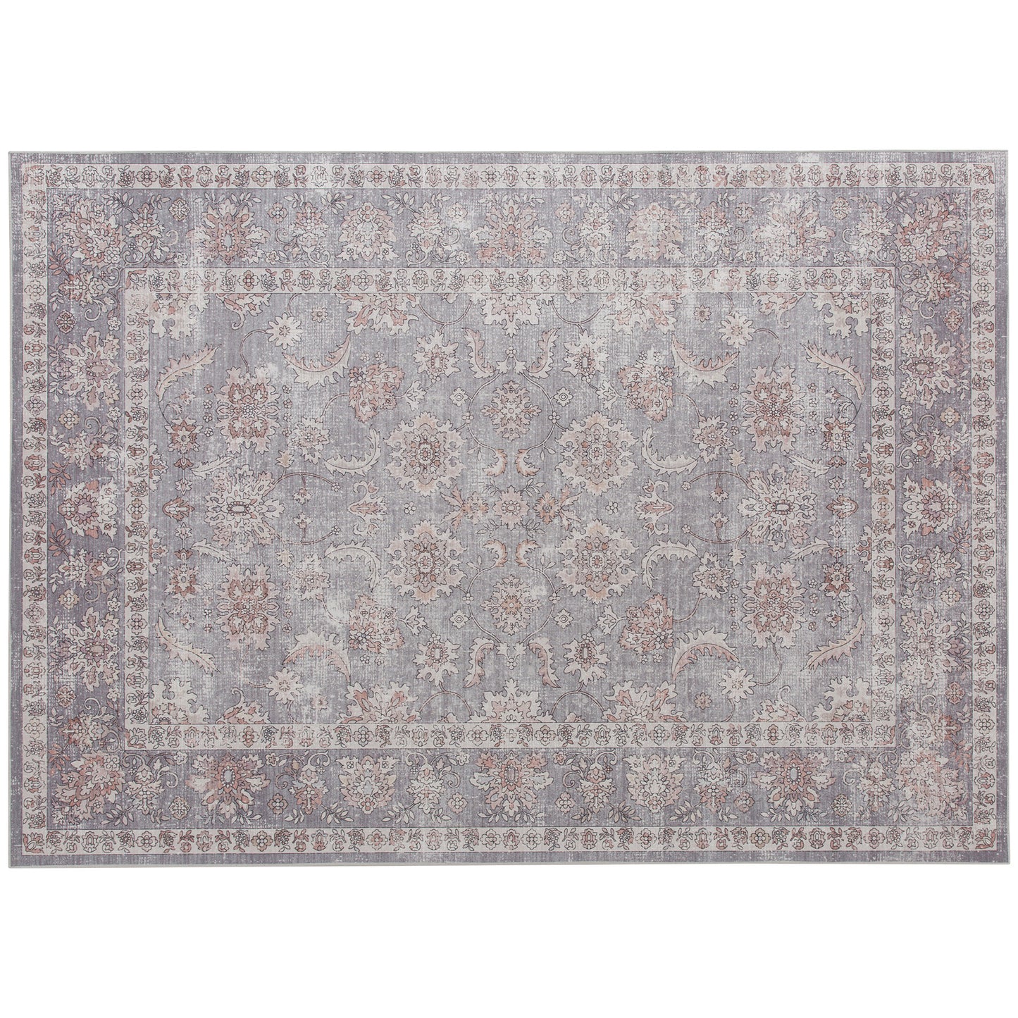 Eleanor Brown Machine Washable Area Rug 8x10, Non-Slip Traditional Flower Print Floor Carpet For Living Room, Bedroom, Grey And Brown