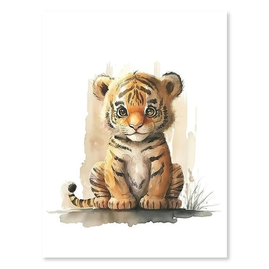 Tiger, Nursery Animal Watercolor Prints – Cute Kids Wall Art